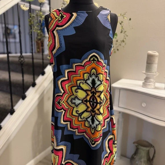 Aryeh Black and Multicolor Patterned Midi Dress - Picture 1 of 4